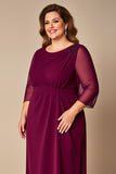 Robe en mousseline de soie bordeaux grande taille mère de la mariée avec manches 3/4