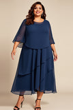 Bleu marine grande taille mousseline de soie Une ligne Mère de la mariée Robe