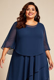 Bleu marine grande taille mousseline de soie Une ligne Mère de la mariée Robe