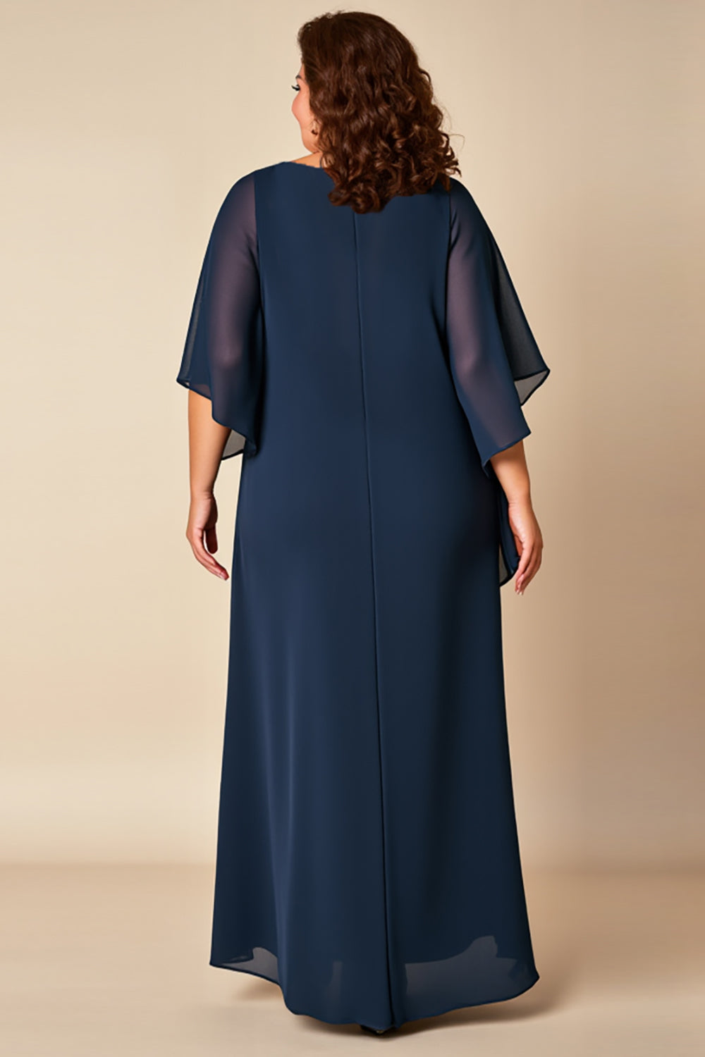 Robe fourreau en mousseline de soie bleu marine grande taille Mère de la mariée