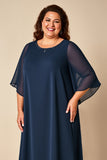 Robe fourreau en mousseline de soie bleu marine grande taille Mère de la mariée