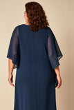 Robe fourreau en mousseline de soie bleu marine grande taille Mère de la mariée