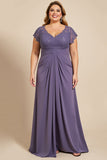 Gris Violet Une Ligne Mousseline de Soie Dentelle Grande Taille Mère De La Robe De La Mariée