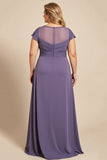 Gris Violet Une Ligne Mousseline de Soie Dentelle Grande Taille Mère De La Robe De La Mariée