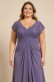 Gris Violet Une Ligne Mousseline de Soie Dentelle Grande Taille Mère De La Robe De La Mariée