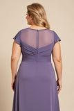 Gris Violet Une Ligne Mousseline de Soie Dentelle Grande Taille Mère De La Robe De La Mariée