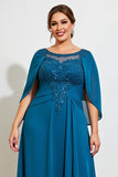 Paon Une Ligne Dentelle En Mousseline De Soie Cape Grande Taille Mère De La Robe De La Mariée