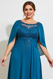 Paon Une Ligne Dentelle En Mousseline De Soie Cape Grande Taille Mère De La Robe De La Mariée