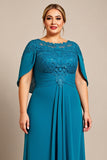 Paon Une ligne en mousseline de soie dentelle Cape Grande taille Mère de la mariée Robe