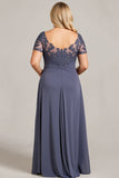 Robe de mère de la mariée en dentelle de mousseline de soie crépusculaire