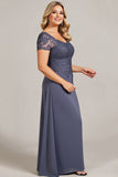 Robe de mère de la mariée en dentelle de mousseline de soie crépusculaire
