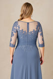Dusty Blue Une ligne en mousseline de soie dentelle Grande taille Mère de la mariée Robe