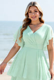 Menthe A Line Tiered Short Sleeves Robe de demoiselle d’honneur longue