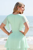 Menthe A Line Tiered Short Sleeves Robe de demoiselle d’honneur longue