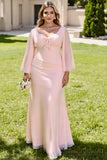 Candy rose sirène manches longues grande taille robe de demoiselle d’honneur longue