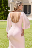 Candy rose sirène manches longues grande taille robe de demoiselle d’honneur longue