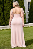 Sirène Candy Pink Spaghetti Straps Robe de demoiselle d’honneur longue en mousseline de soie