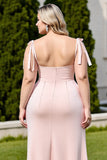 Sirène Candy Pink Spaghetti Straps Robe de demoiselle d’honneur longue en mousseline de soie