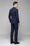 Bleu marine à rayures 3 pièces à un bouton à revers cranté Costumes pour hommes