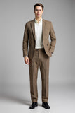 Kaki Slim Fit 2 pièces à carreaux crantés Costumes pour hommes