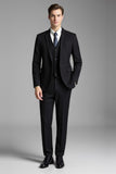 Slim Fit Plaid Cranched Lavers 3 Pièces Noir Costumes Hommes