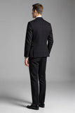 Slim Fit Plaid Cranched Lavers 3 Pièces Noir Costumes Hommes