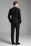 Slim Fit Plaid Cranched Lavers 3 Pièces Noir Costumes Hommes