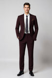 Bourgogne revers cranté 2 pièces Slim Fit Hommes Costumes
