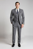 Gris à revers crantés Plaid 3 pièces Costumes formels pour hommes