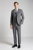 Gris à revers crantés Plaid 3 pièces Costumes formels pour hommes