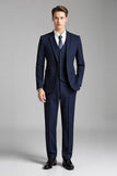 Bleu marine à revers crantés Slim Fit 3 pièces Costumes pour hommes