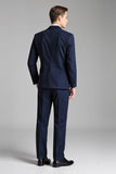 Bleu marine à revers crantés Slim Fit 3 pièces Costumes pour hommes