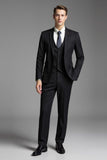 Solid Black Slim Fit Revers cranté Costumes 3 pièces pour hommes