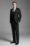 Solid Black Slim Fit Revers cranté Costumes 3 pièces pour hommes