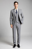 Slim Fit revers cranté 3 pièces Plaid gris Costumes pour hommes