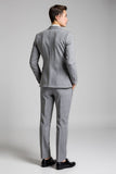 Slim Fit revers cranté 3 pièces Plaid gris Costumes pour hommes