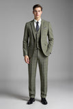 Gris vert 3 pièces à carreaux à revers crantés Costumes pour hommes