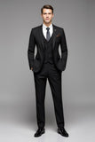 Noir Revers cranté 3 pièces Slim Fit Costumes formels pour hommes