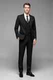 Noir Revers cranté 3 pièces Slim Fit Costumes formels pour hommes