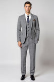 Gris Revers cranté 3 pièces simple boutonnage ajusté Costumes formels pour hommes