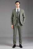 Gris Vert À revers cranté 3 pièces à simple boutonnage Slim Fit Costumes formels pour hommes