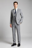 Gris simple boutonnage cranté revers 3 pièces costumes formels pour hommes
