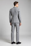 Gris simple boutonnage cranté revers 3 pièces costumes formels pour hommes