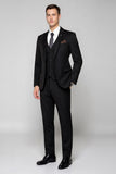 Noir 3 pièces à revers cranté simple boutonnage costume formel pour hommes