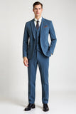 Bleu 3 pièces à revers cranté simple boutonnage costumes formels pour hommes