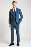 Bleu 3 pièces à revers cranté simple boutonnage costumes formels pour hommes