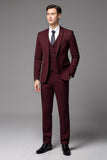 Bourgogne 3 pièces revers crantés simple boutonnage costumes formels pour hommes
