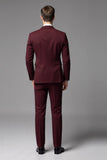 Bourgogne 3 pièces revers crantés simple boutonnage costumes formels pour hommes
