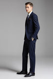 Bleu foncé revers cranté 3 pièces Costumes homme