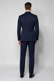 Bleu foncé 3 pièces à revers crantés rayés costumes pour hommes
